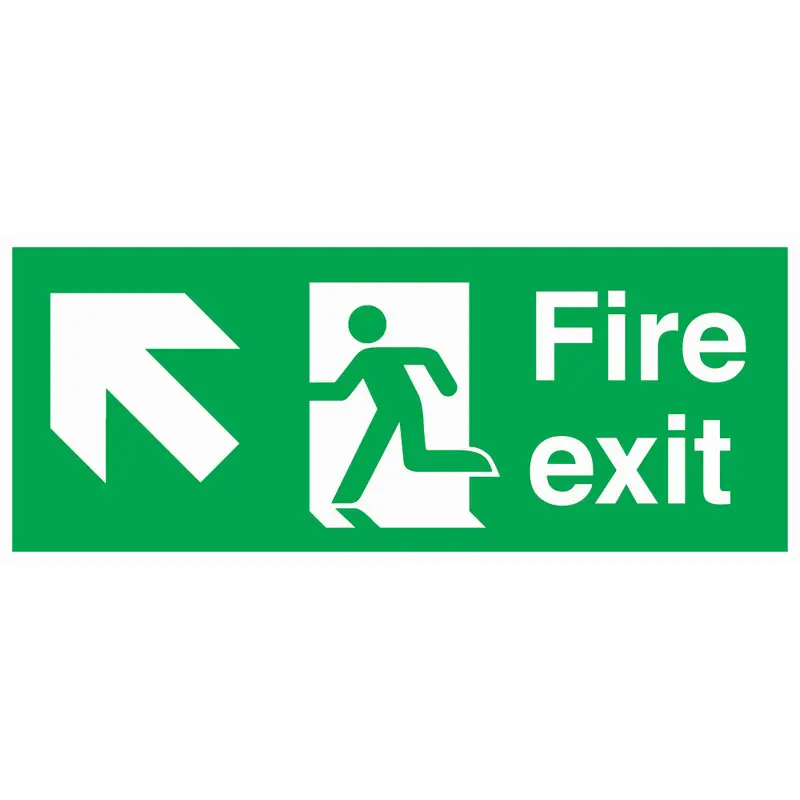 Fire Exit Diag Left Up 380X150mm Rigid Adhesive