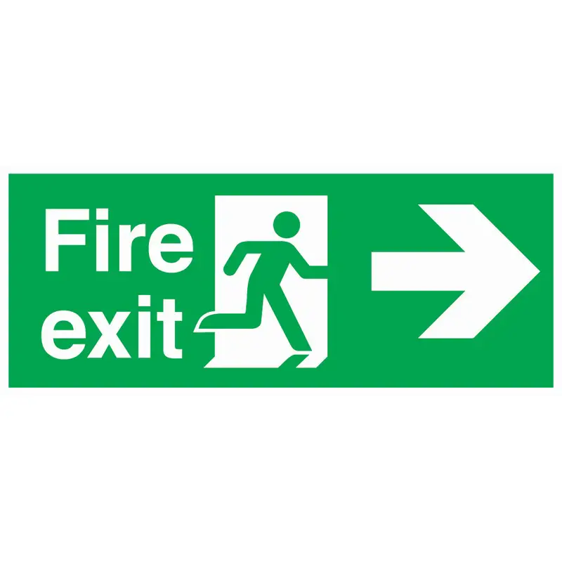 Fire Exit Right 380mm x 150mm Rigid Self Adhesive