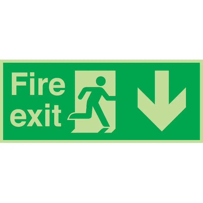 Fire Exit Down 380mm x 150mm Photoluminescent