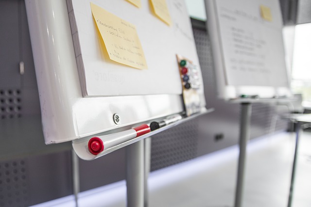 Site communication board with post-it notes and board markers